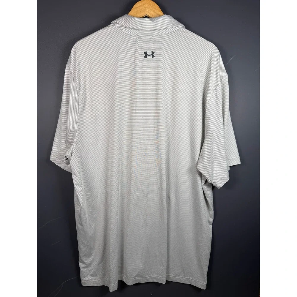 Under Armour Bandon Dunes Golf Polo Shirt Mens 2XL White Grey Striped HeatGear